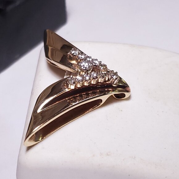 Vintage Custom .40ctw Natural SI2 GH Diamond "V" 10Kt Yellow Gold Enhancer#23330 - Picture 2 of 8